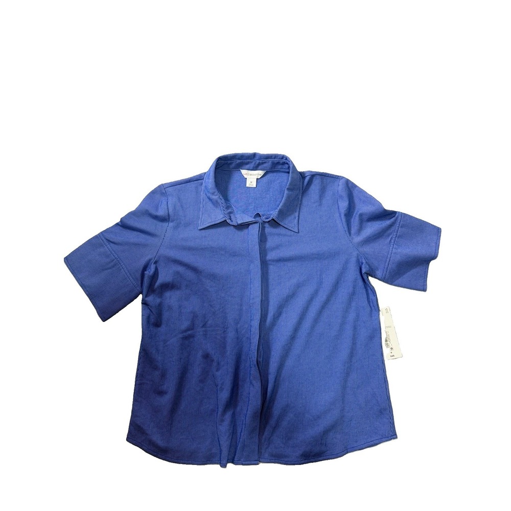 Liz Claiborne Women's Medium Short Sleeve Button Down Navy Pinstripe NWT